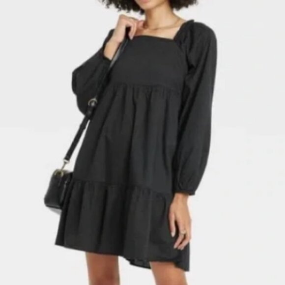 Universal Thread Ebony Smocked Tiered Mini Dress Balloon Sleeves Sz Large NEW - Picture 15 of 15